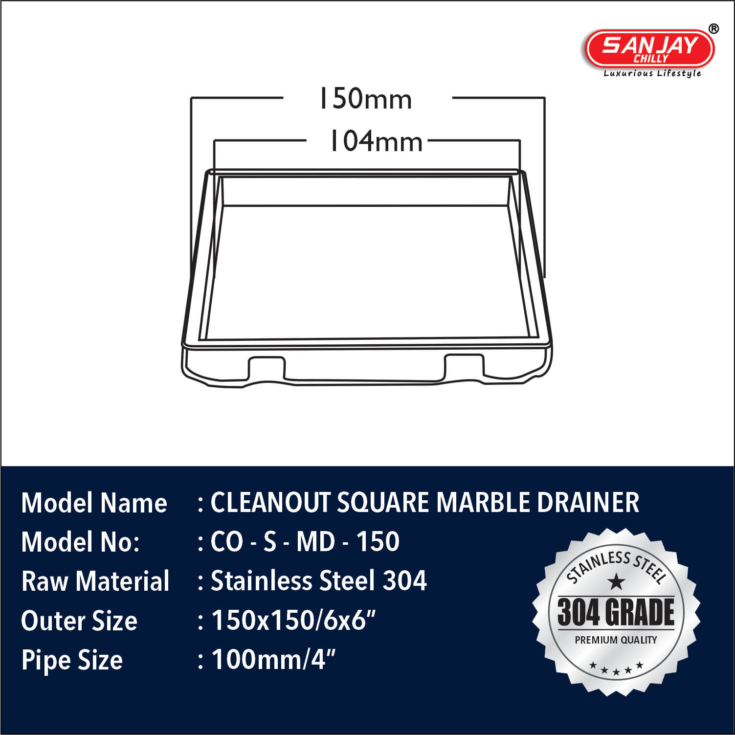 Cleanout Square Marble Drain