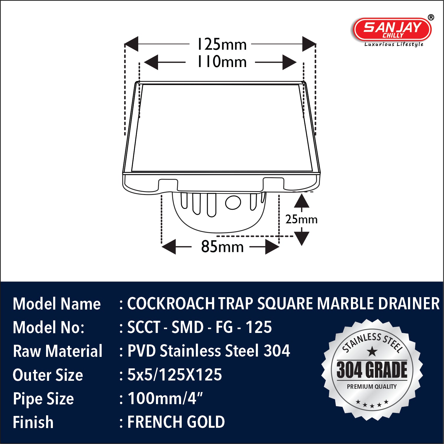 Square Marble Drainer French Gold