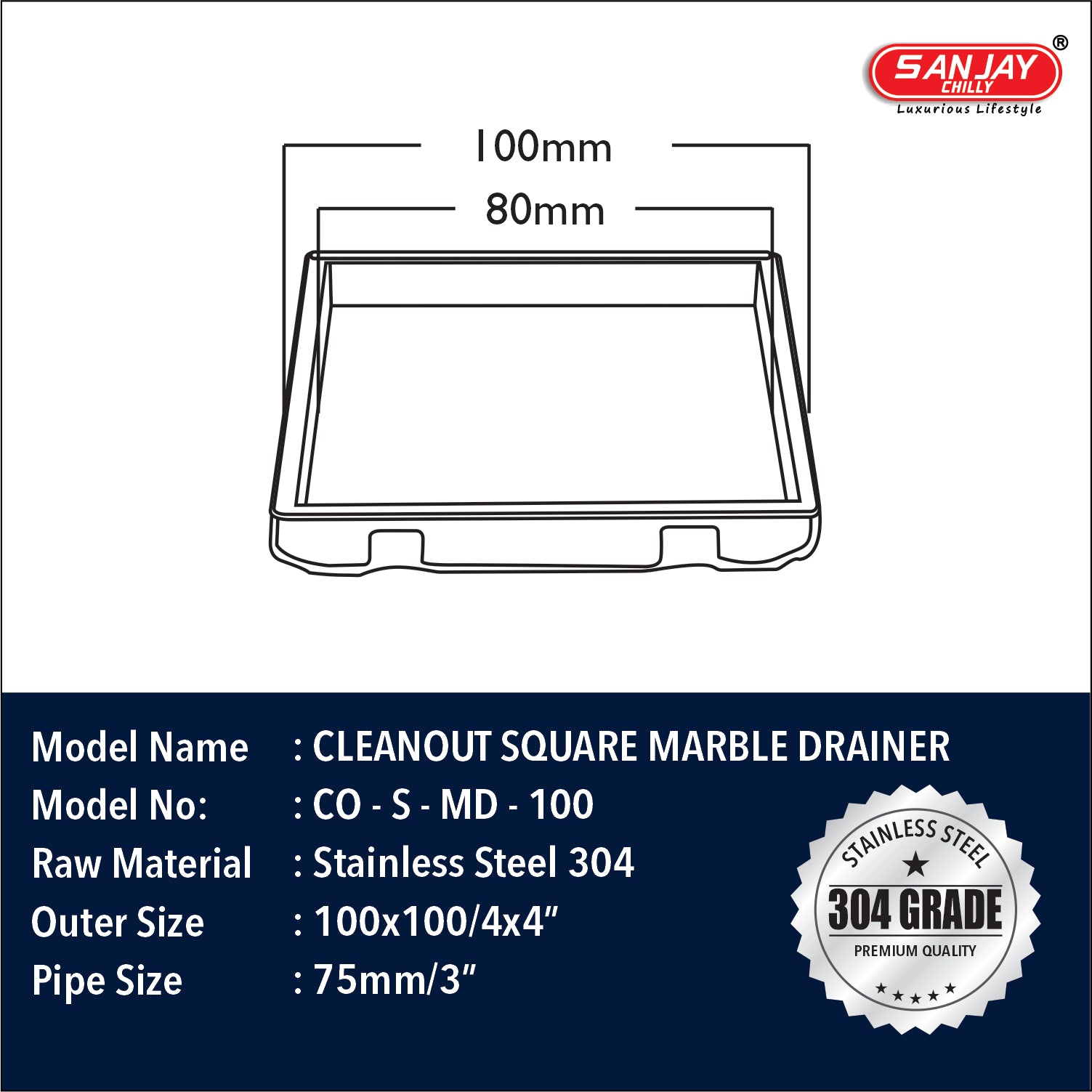 Cleanout Square Marble Drain