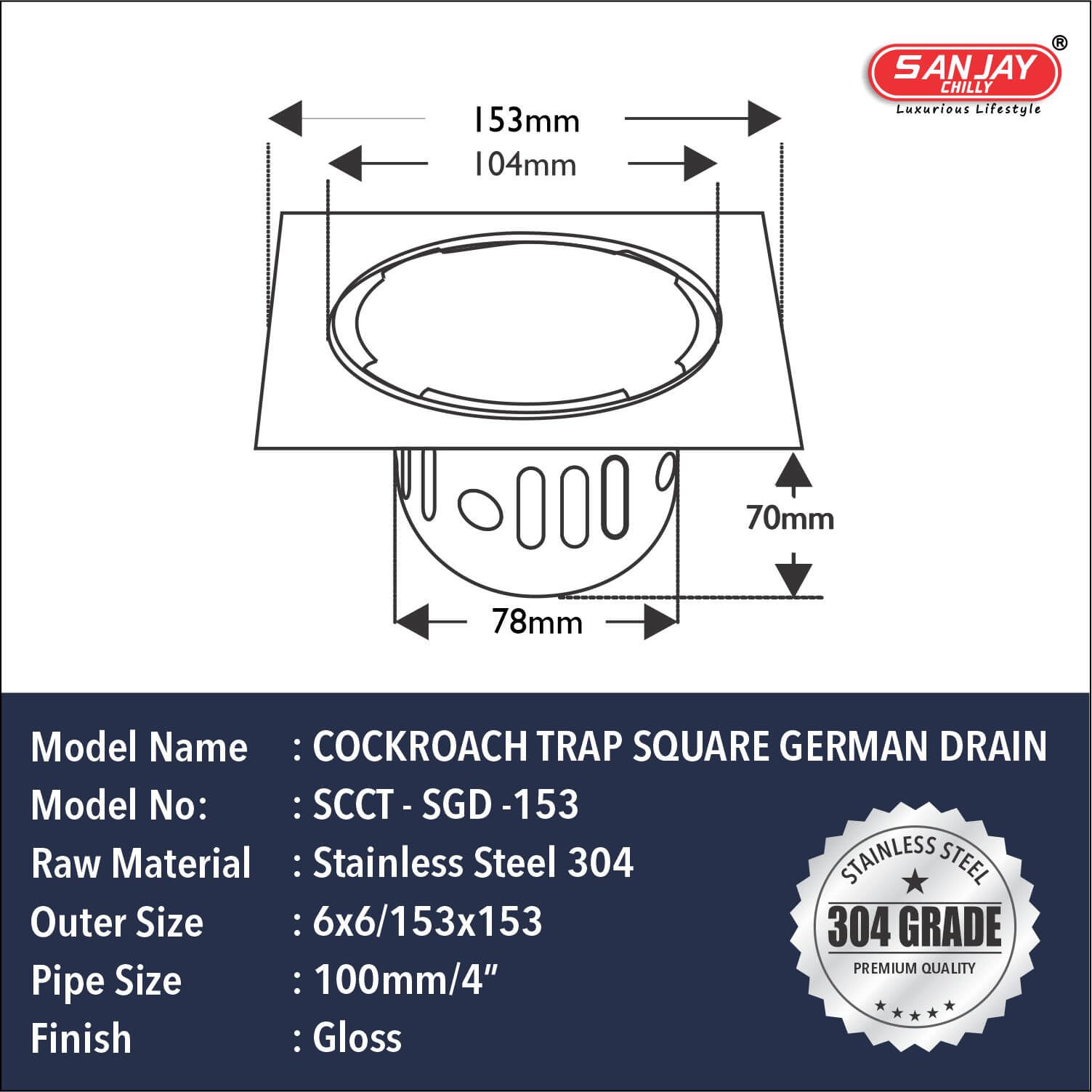 SCCT Square German Drain
