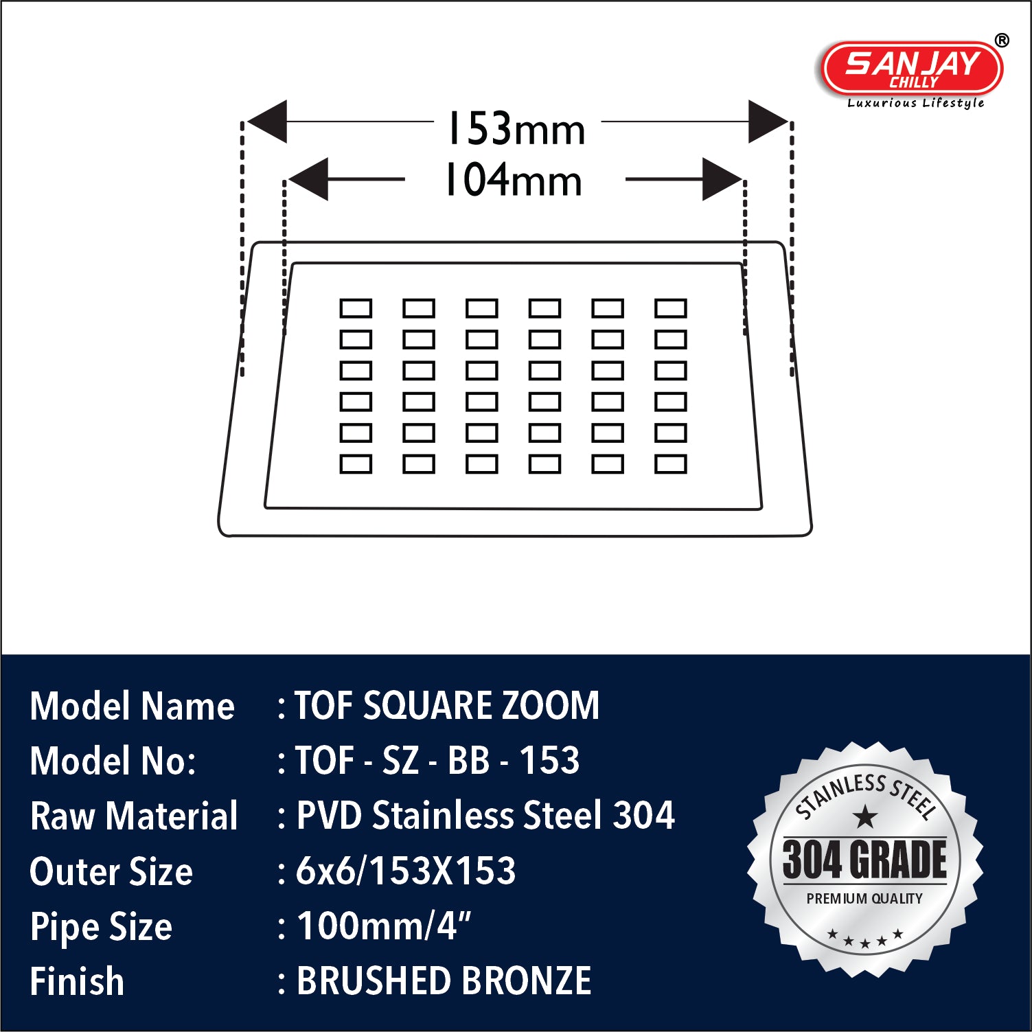 TOF Square Zoom Brushed Bronze
