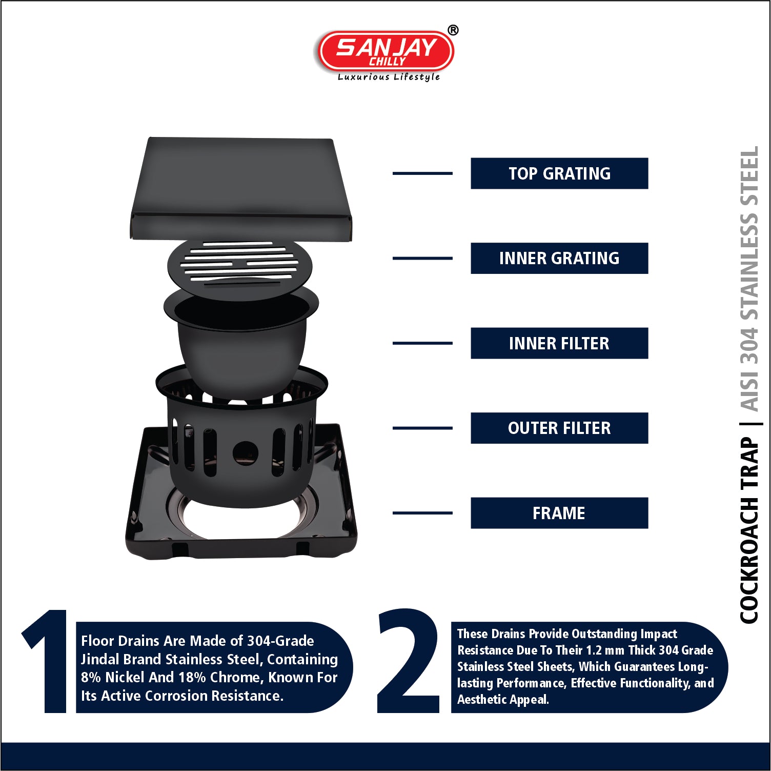 Square Marble Drainer Ultra Black