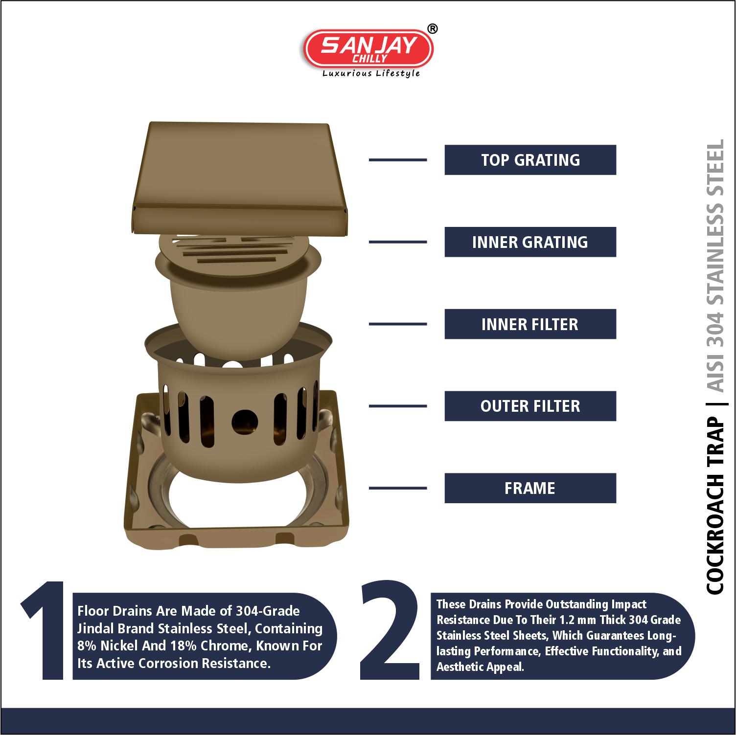 SSquare Marble Drainer Brushed Bronze