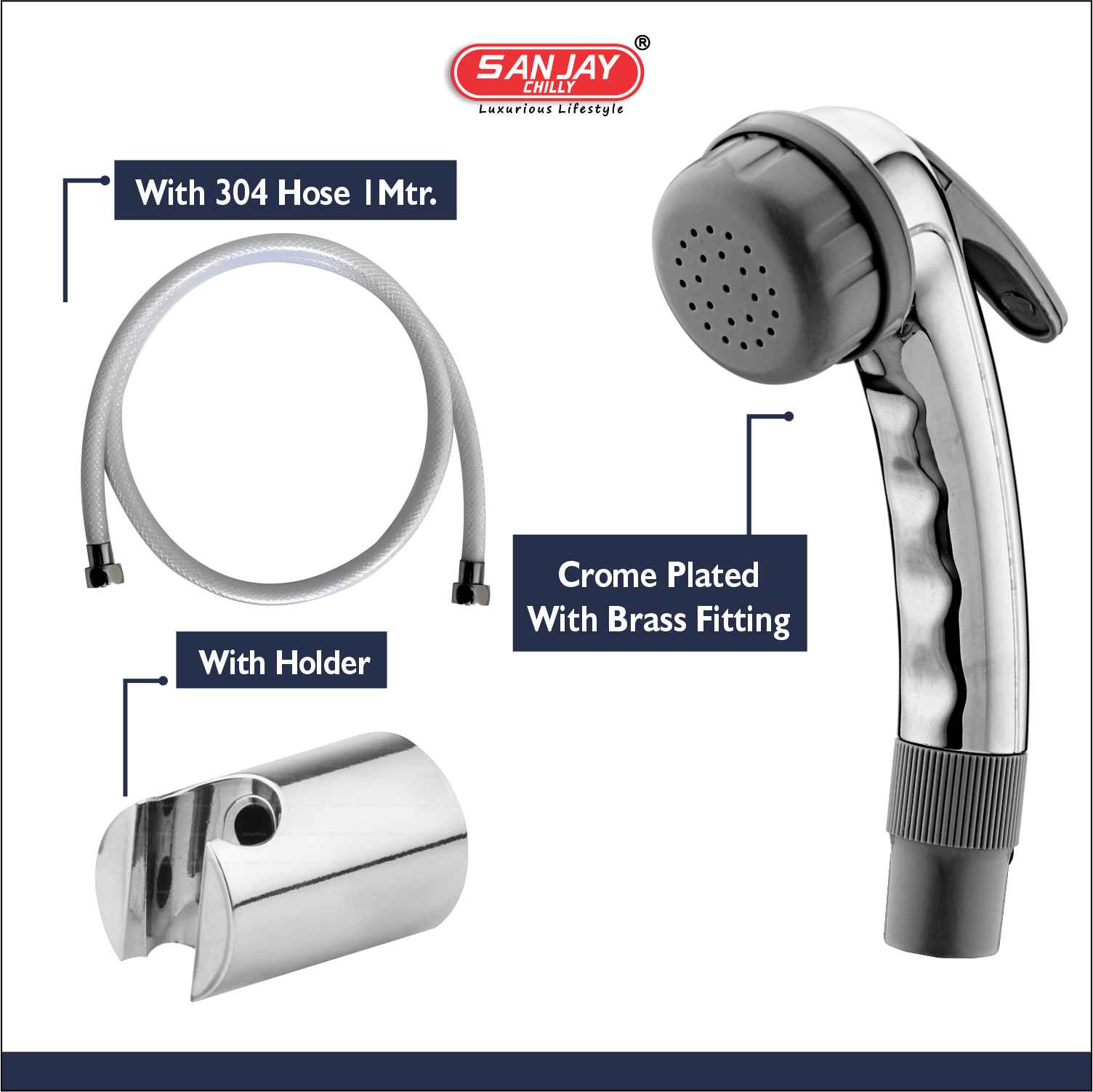 Health Faucet Hangu ABS Body Chrome Plated With Brass Fittings Grey PVC Hose 1mtr