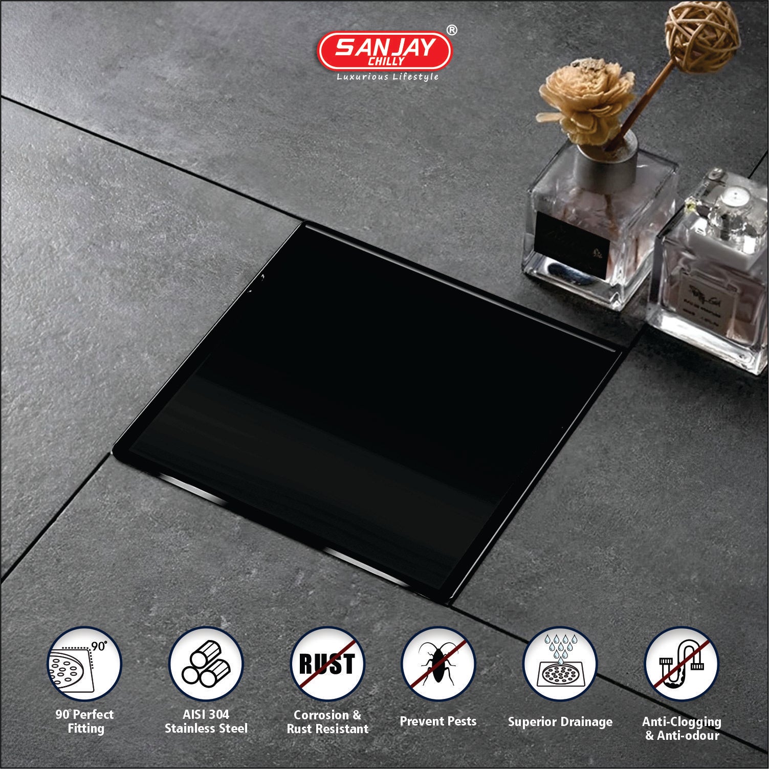 TOF Square Marble Drainer Ultra Black