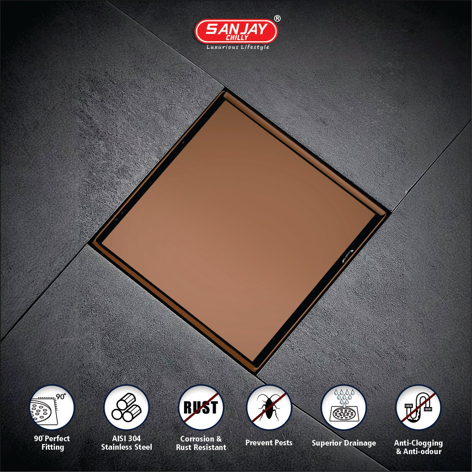TOF Square Marble Drainer Rose Gold