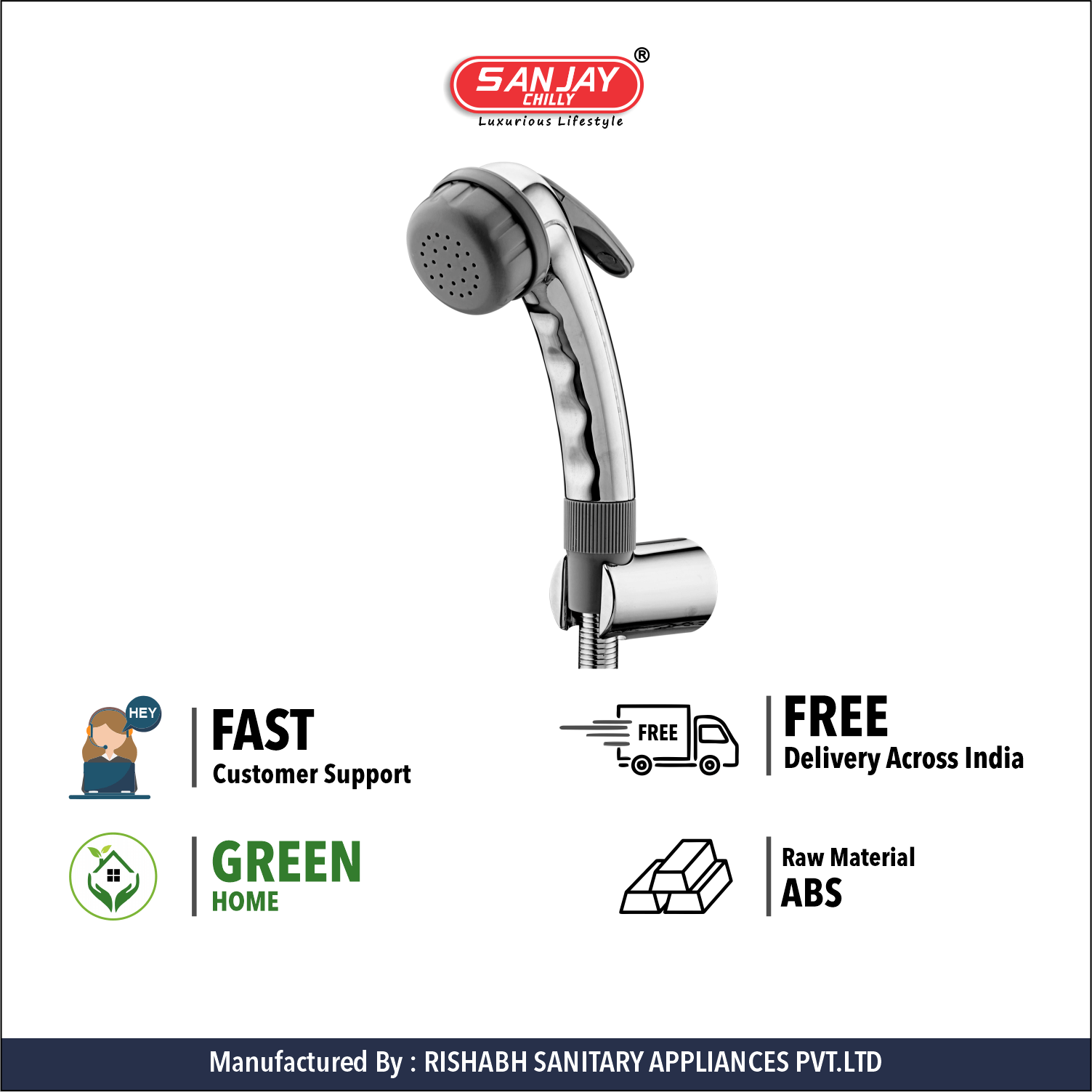 Health Faucet Hangu ABS Body Chrome Plated With Brass Fittings Grey PVC Hose 1mtr