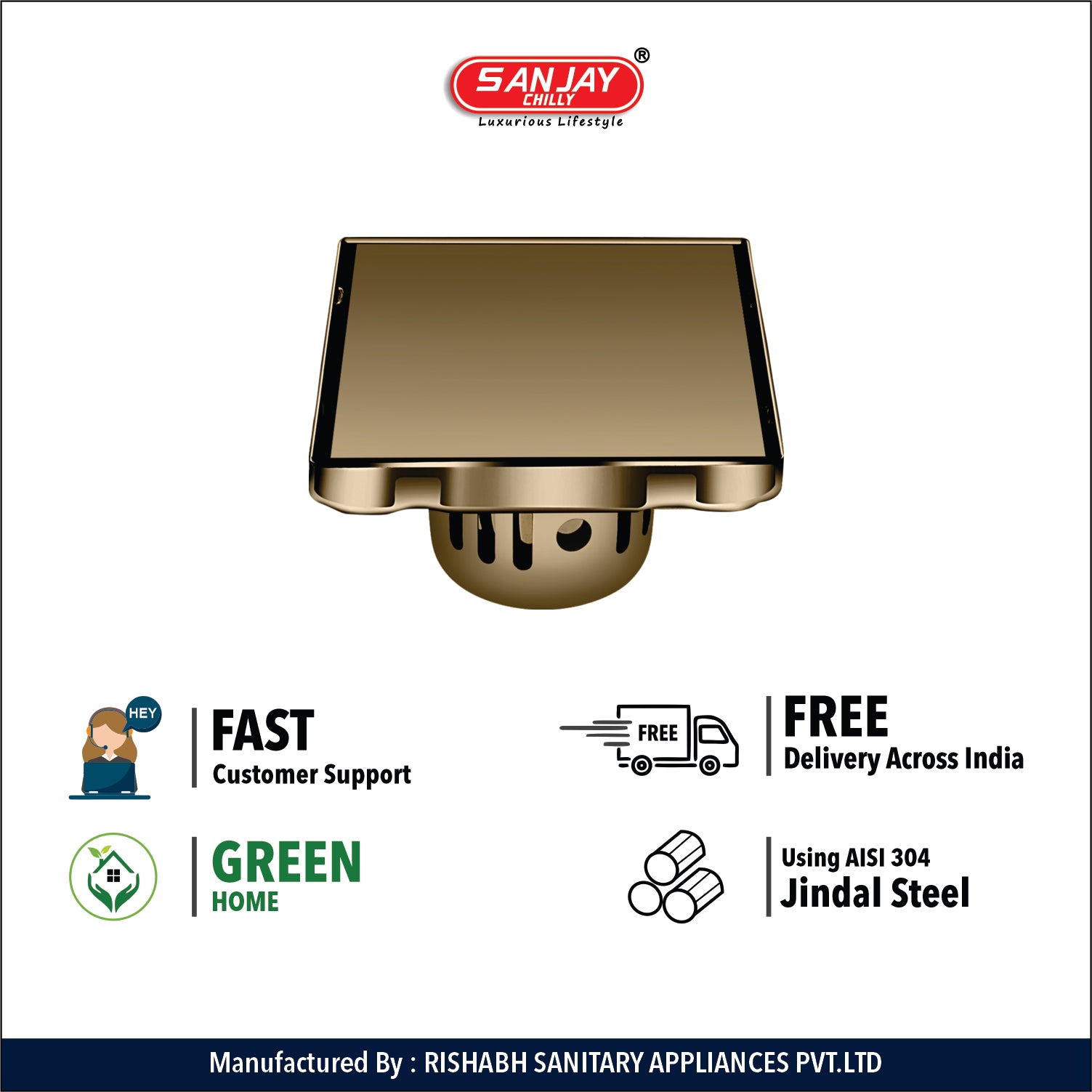 SSquare Marble Drainer Brushed Bronze