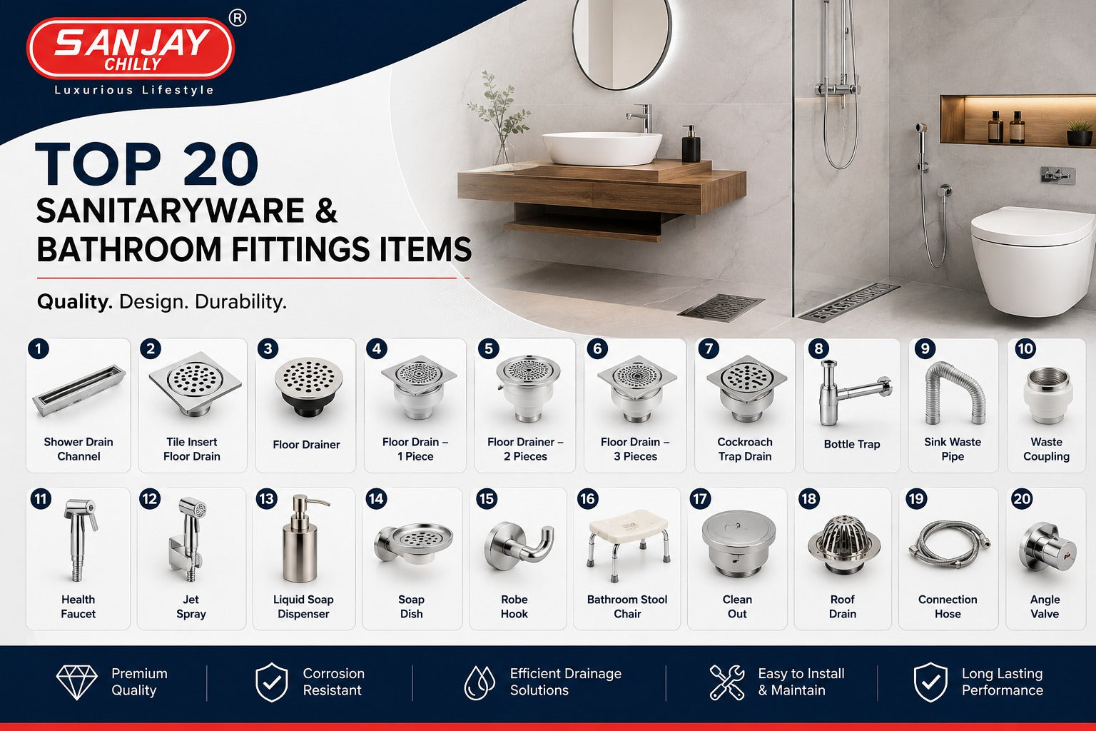 Top 20 Sanitaryware & Bathroom Fittings Items for Modern Bathrooms