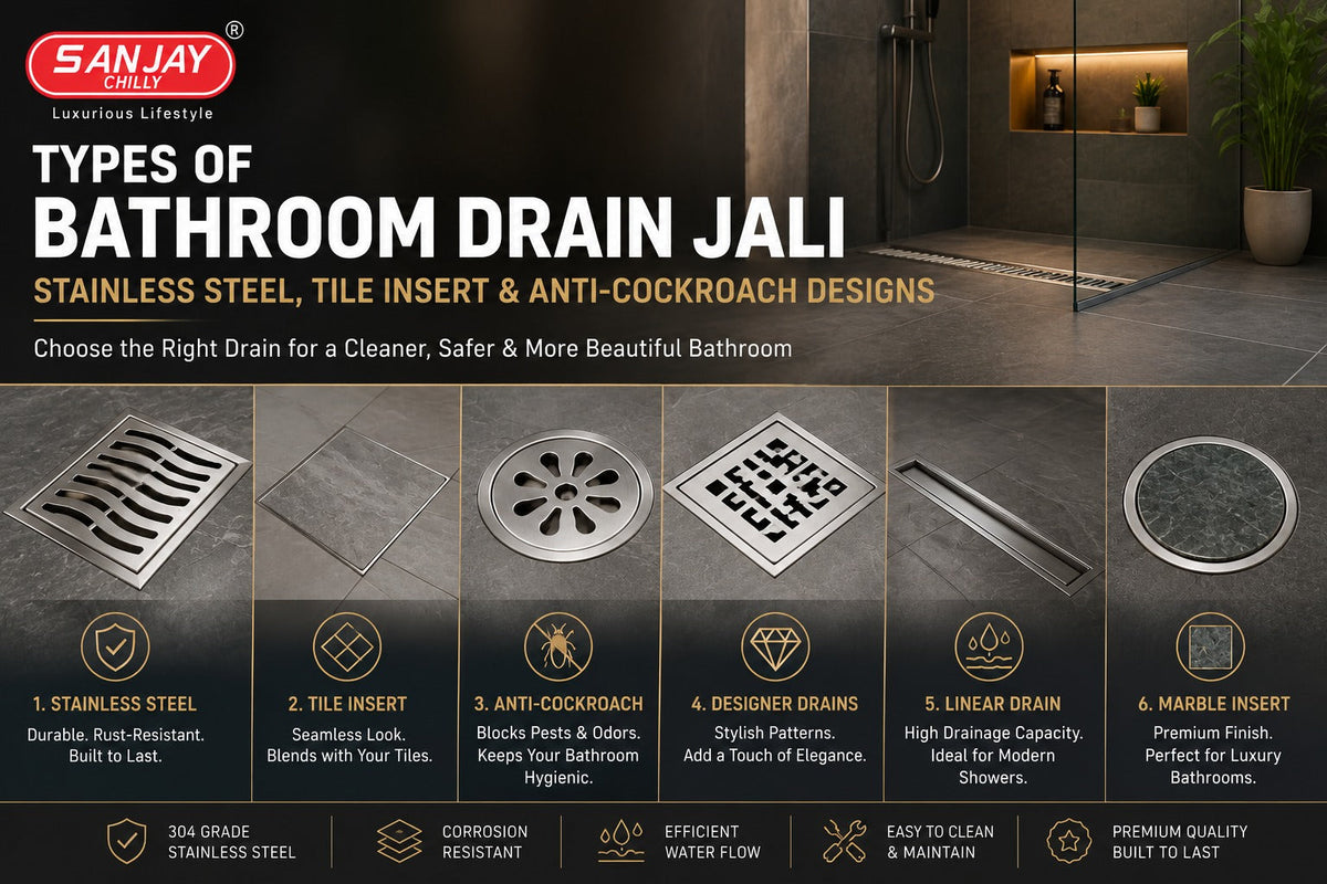 Types of Bathroom Drain Jali: Stainless Steel, Tile Insert & Anti-Cockroach Designs