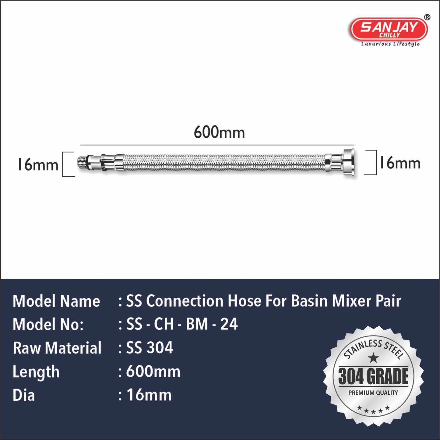 SS Connection Hose For Basin Mixer Pair