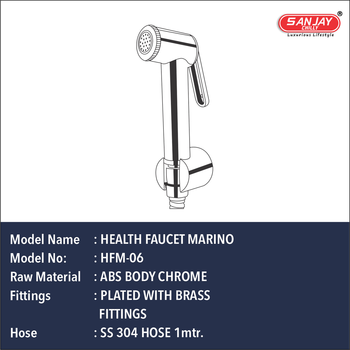 Health Faucet Marino ABS Body Chrome Plated With Brass Fittings SS 304 Hose 1mtr