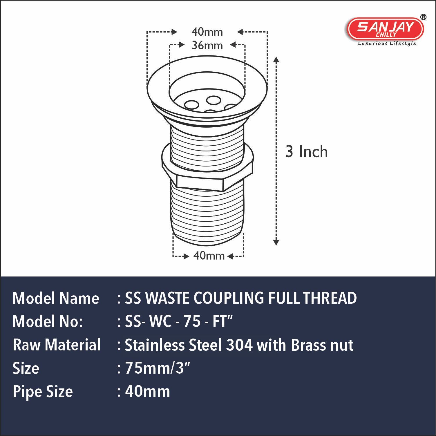 SS Waste Coupling Full Thread
