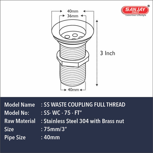 SS Waste Coupling Full Thread