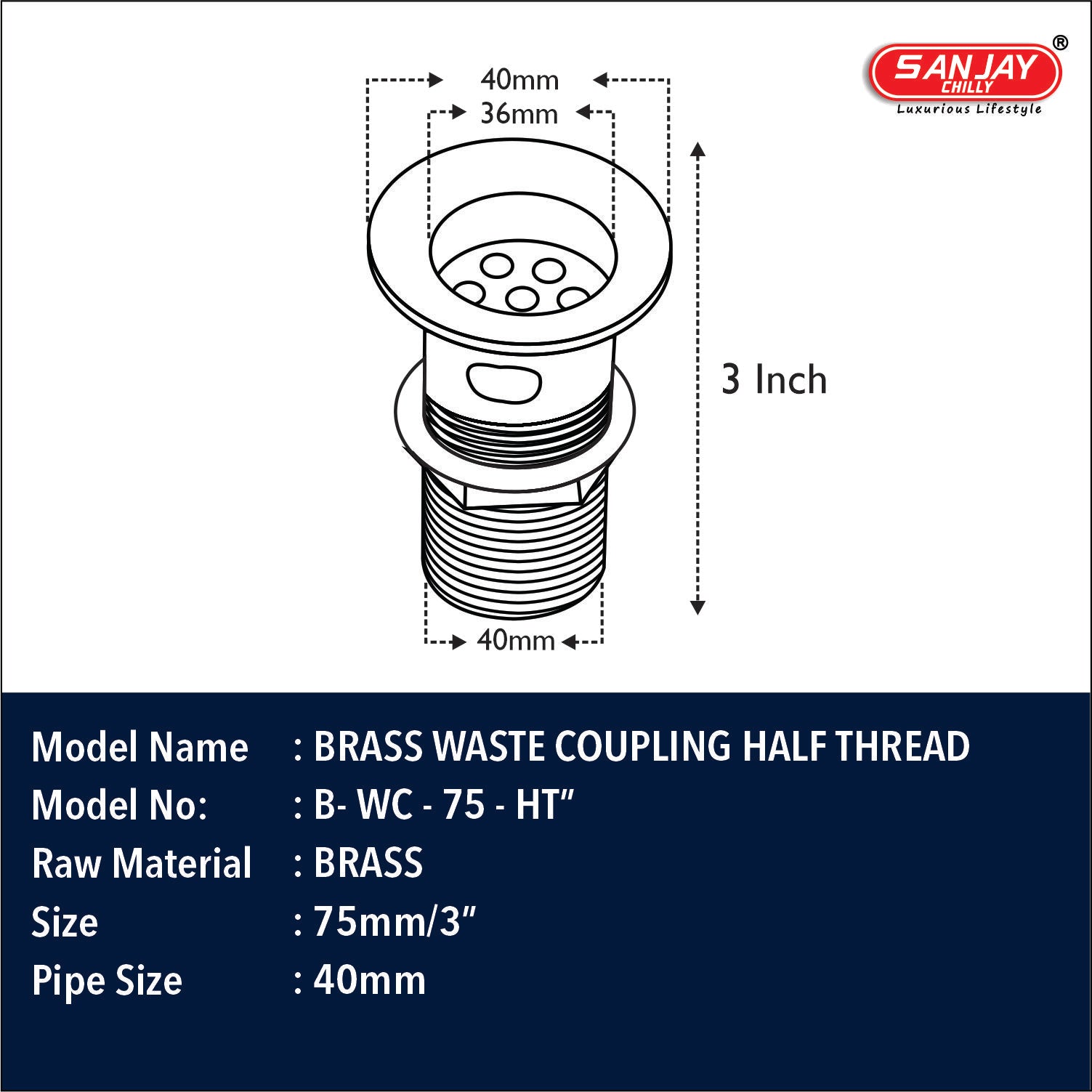 Brass Waste Coupling Half Thread
