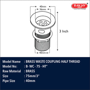 Brass Waste Coupling Half Thread