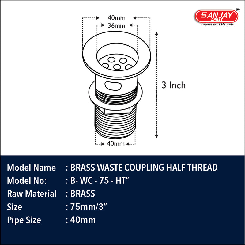 Brass Waste Coupling Half Thread