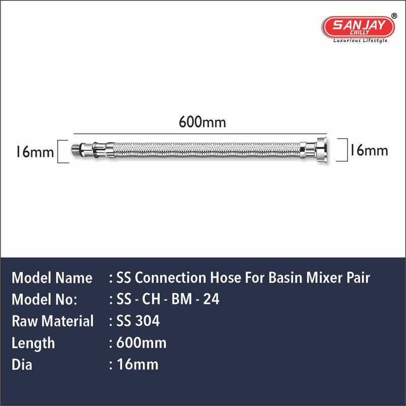 SS Connection Hose For Basin Mixer Pair
