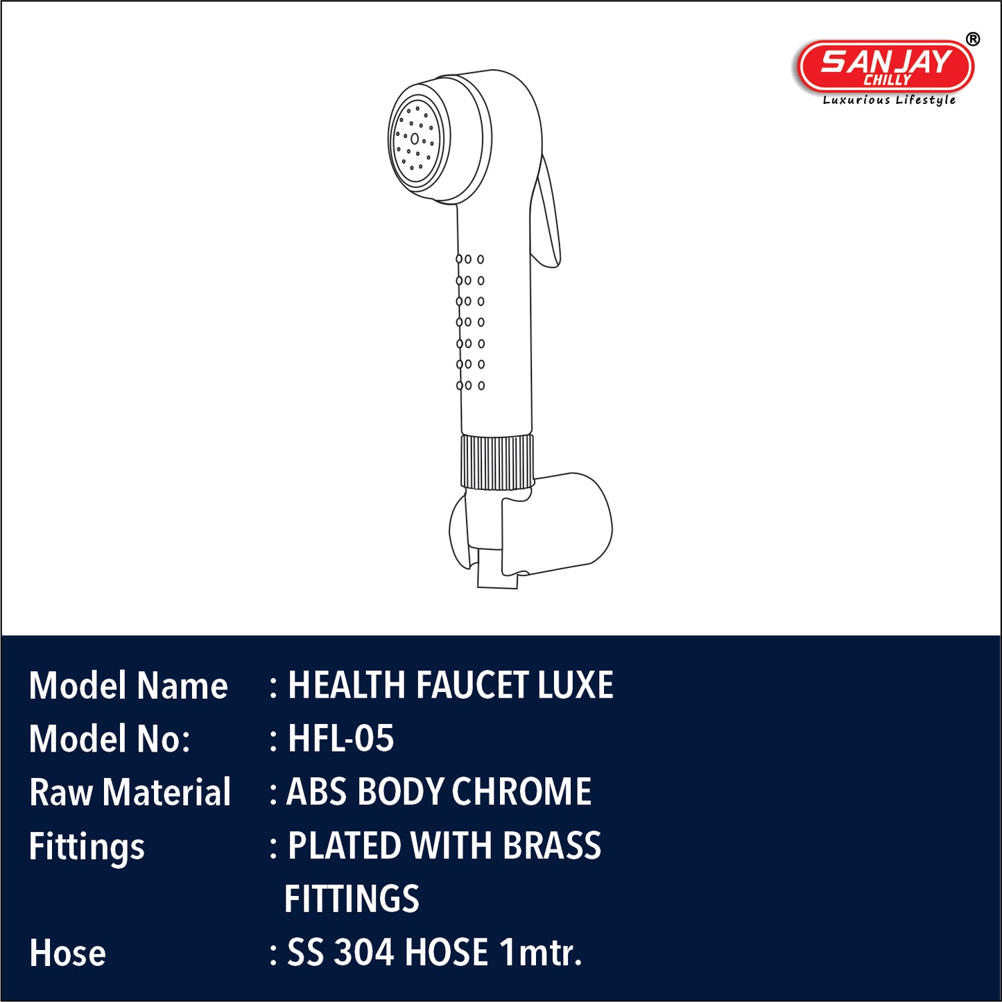 Health Faucet Luxe ABS Body Chrome Plated with brass fittings SS 304 hose 1mtr