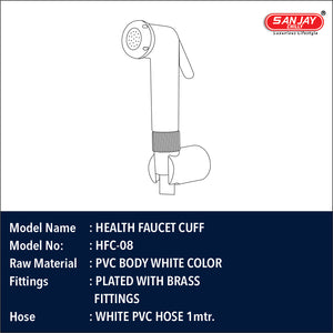 Health Faucet Cuff PVC Body White Color With Brass Fitting White PVC Hose 1mtr
