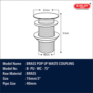Brass Pop Up Waste Coupling