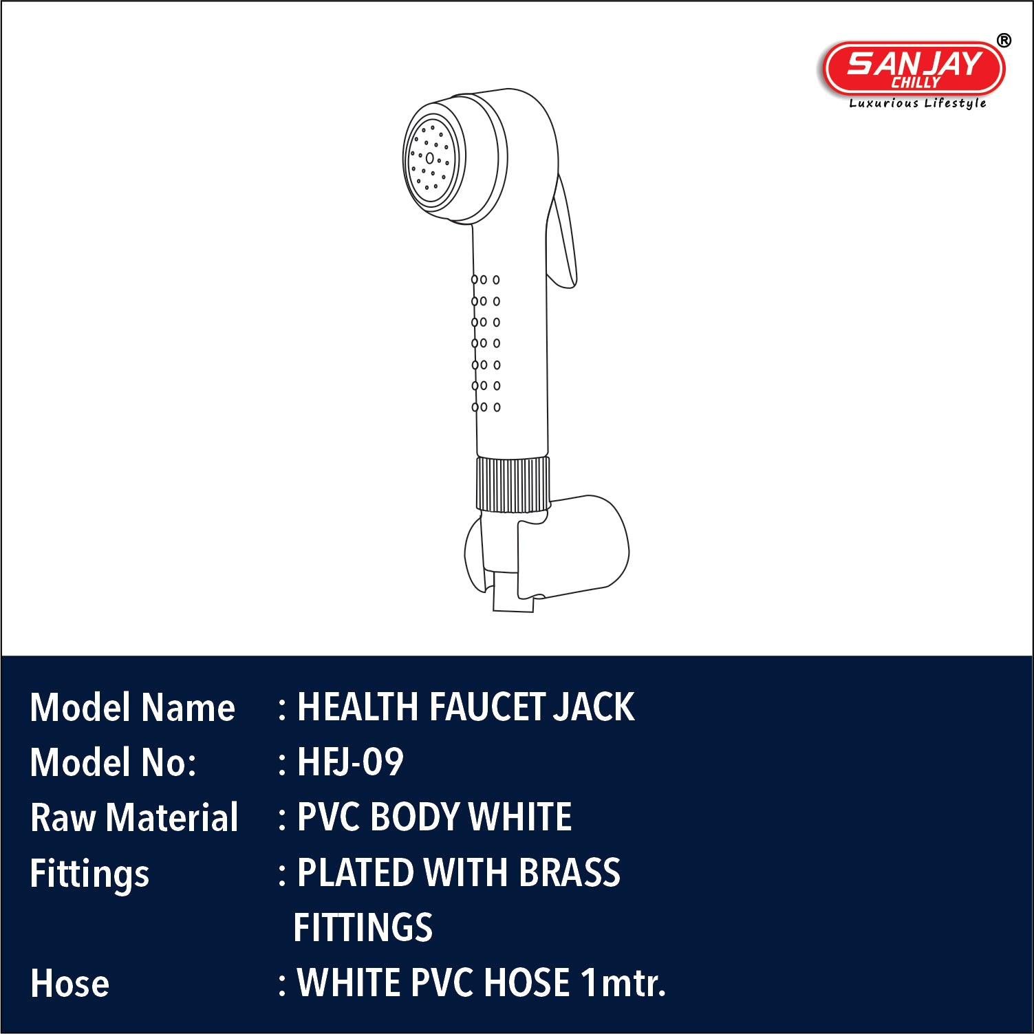 Health Faucet Jack PVC Body White Color With Brass Fittings White PVC 304 Hose 1mtr