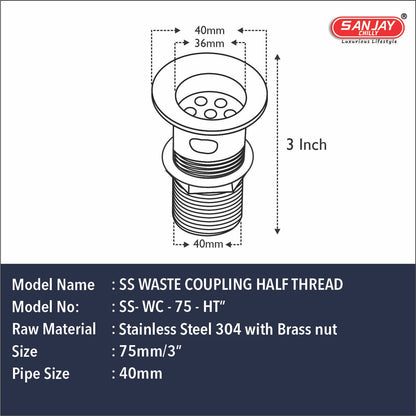 SS Waste Coupling Half Thread