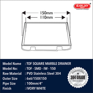 TOF Square Marble Drainer Ivory White