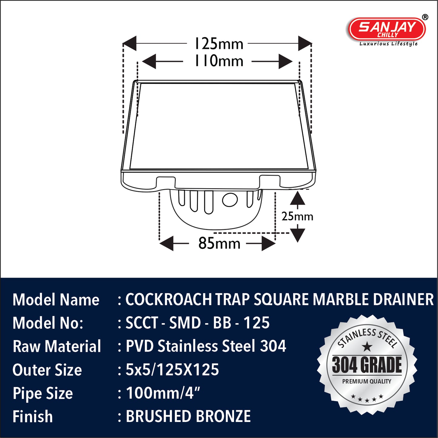 Square Marble Drainer Brushed Bronze