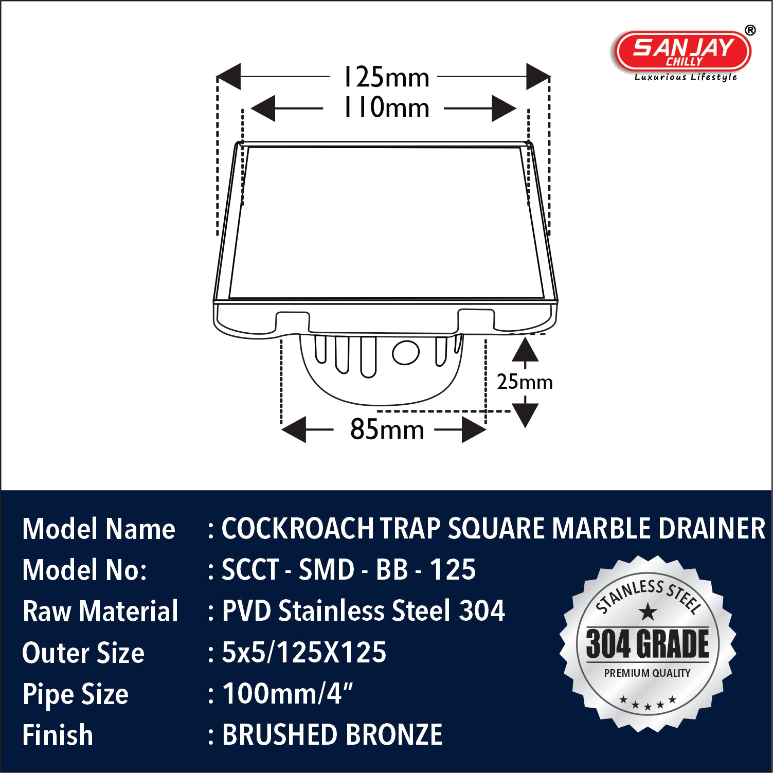 Square Marble Drainer Brushed Bronze