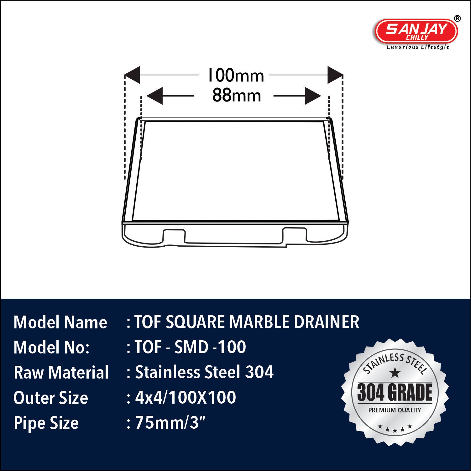 TOF Square Marble Drainer