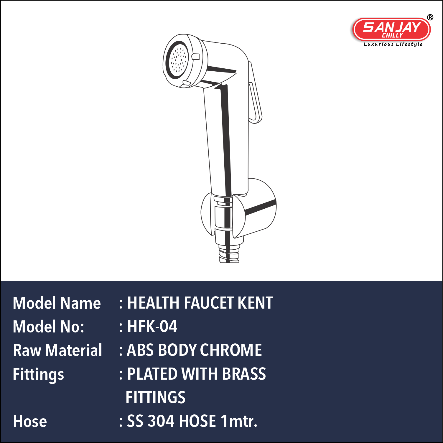 Health Faucet Kent ABS Body Chrome Plated with Brass Fittings SS 304 Hose 1mtr