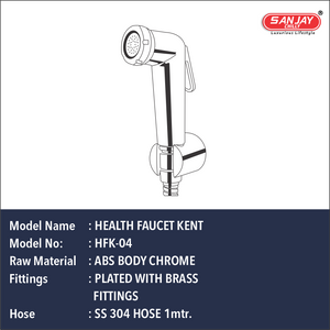 Health Faucet Kent ABS Body Chrome Plated with Brass Fittings SS 304 Hose 1mtr
