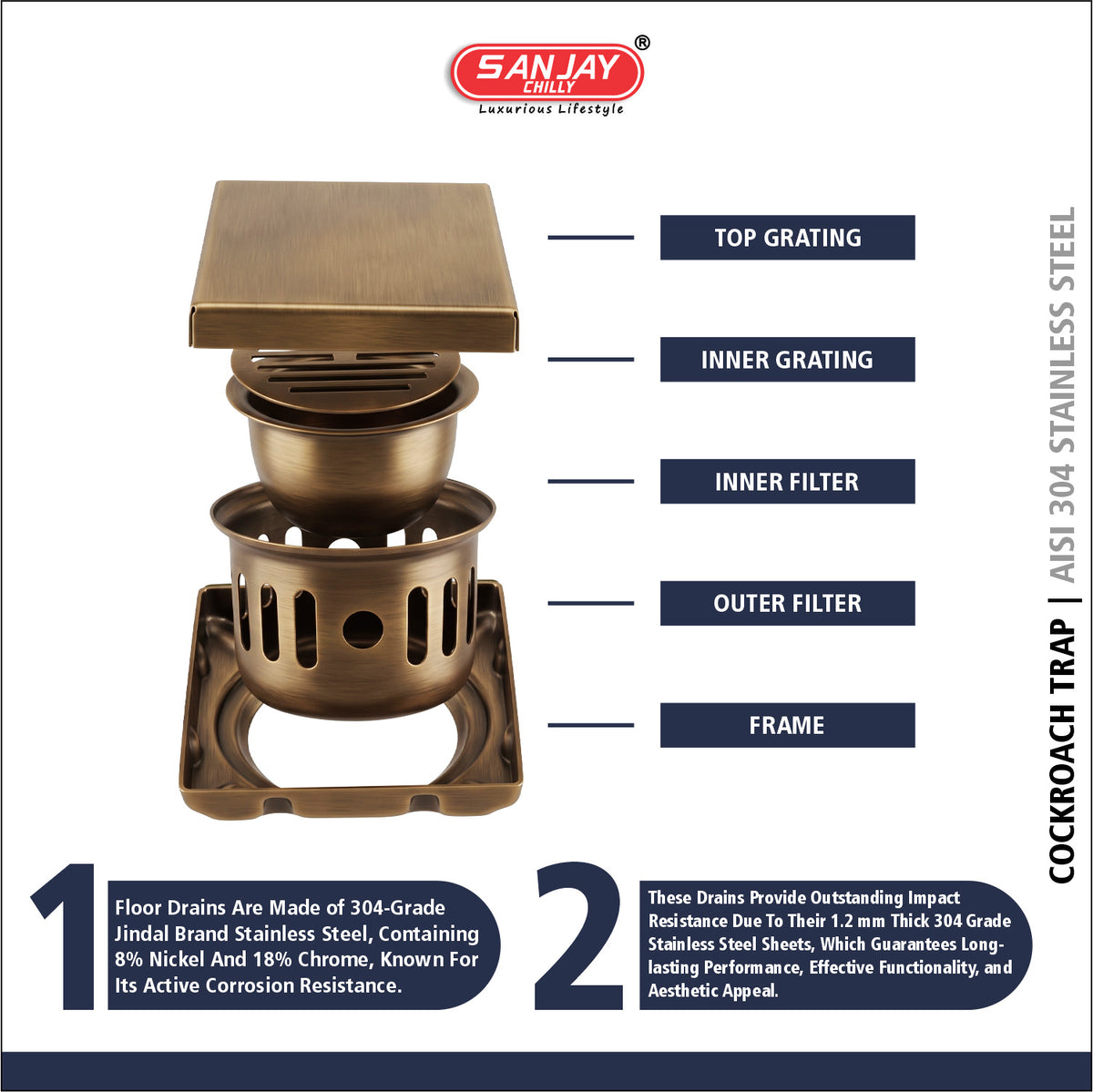 Square Marble Drainer Brushed Bronze