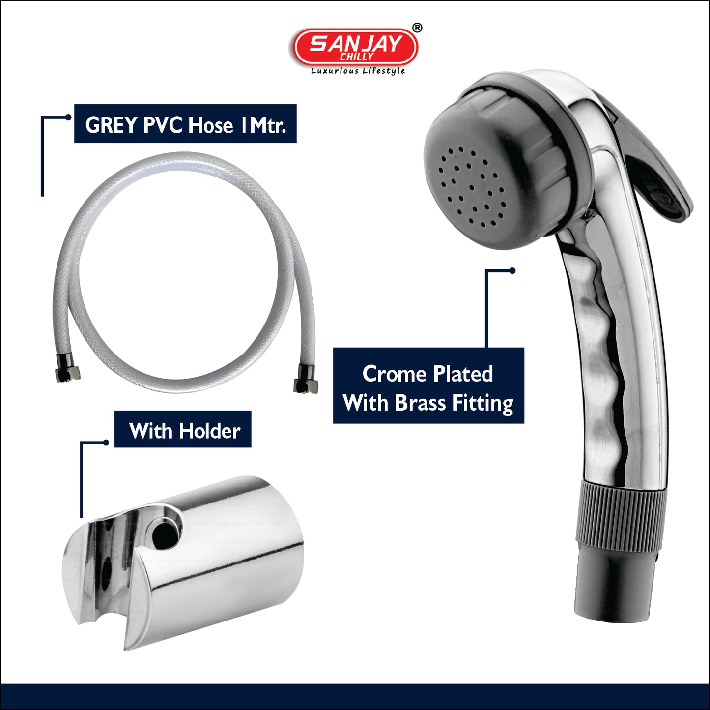 Health Faucet Hangu ABS Body Chrome Plated With Brass Fittings Grey PVC Hose 1mtr