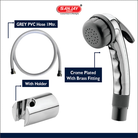 Health Faucet Hangu ABS Body Chrome Plated With Brass Fittings Grey PVC Hose 1mtr