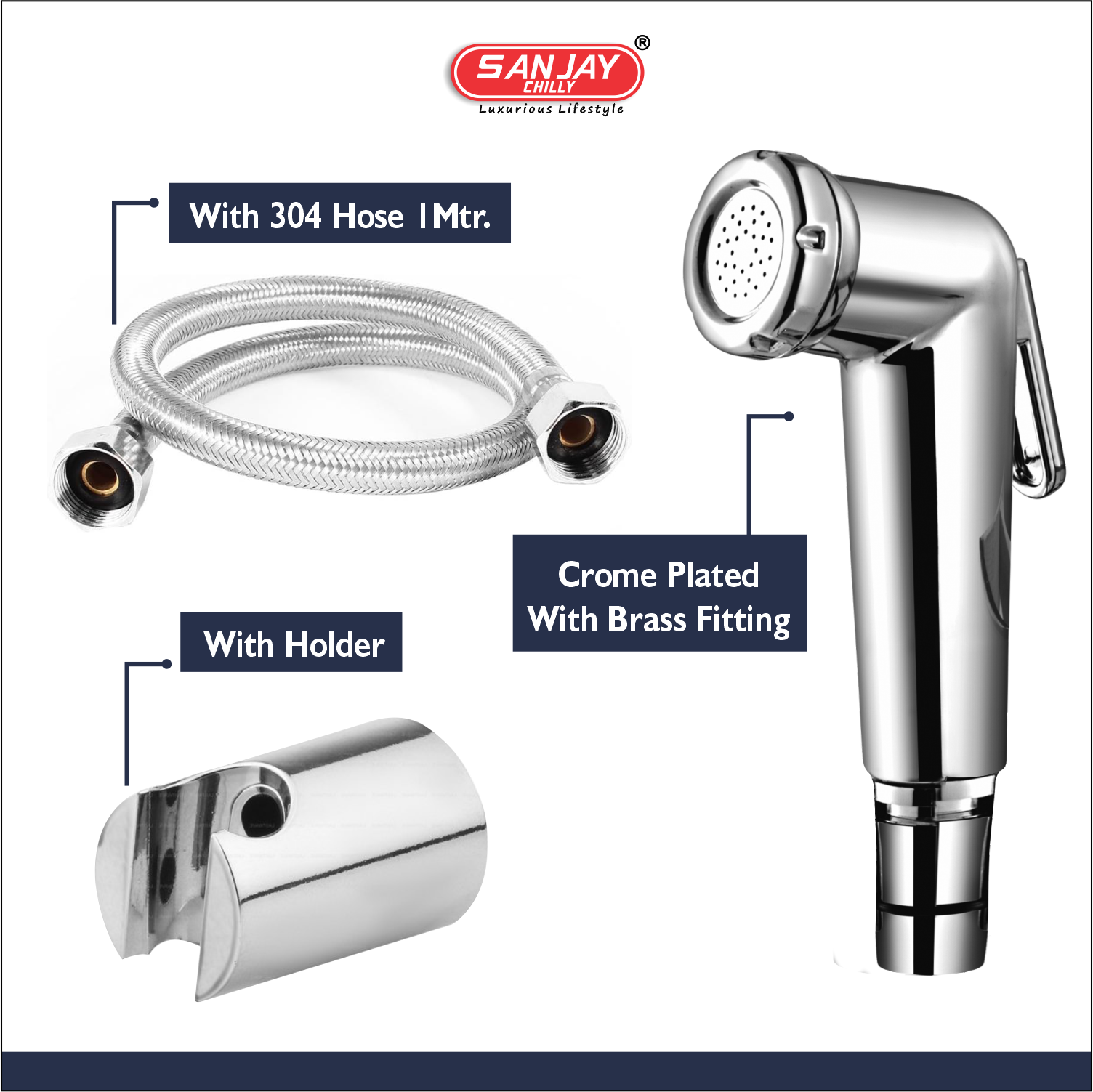 Health Faucet Kent ABS Body Chrome Plated with Brass Fittings SS 304 Hose 1mtr