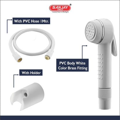 Health Faucet Jack PVC Body White Color With Brass Fittings White PVC  Hose 1mtr