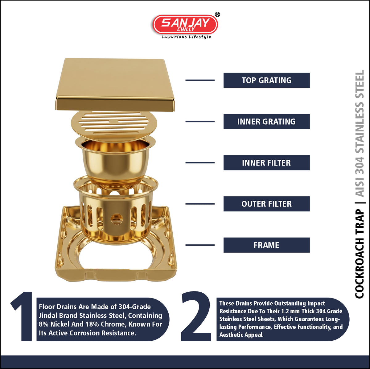 Square Marble Drainer French Gold