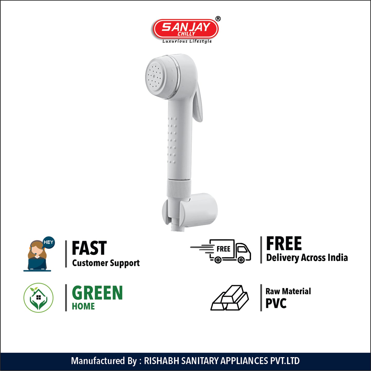 Health Faucet Jack PVC Body White Color With Brass Fittings White PVC  Hose 1mtr