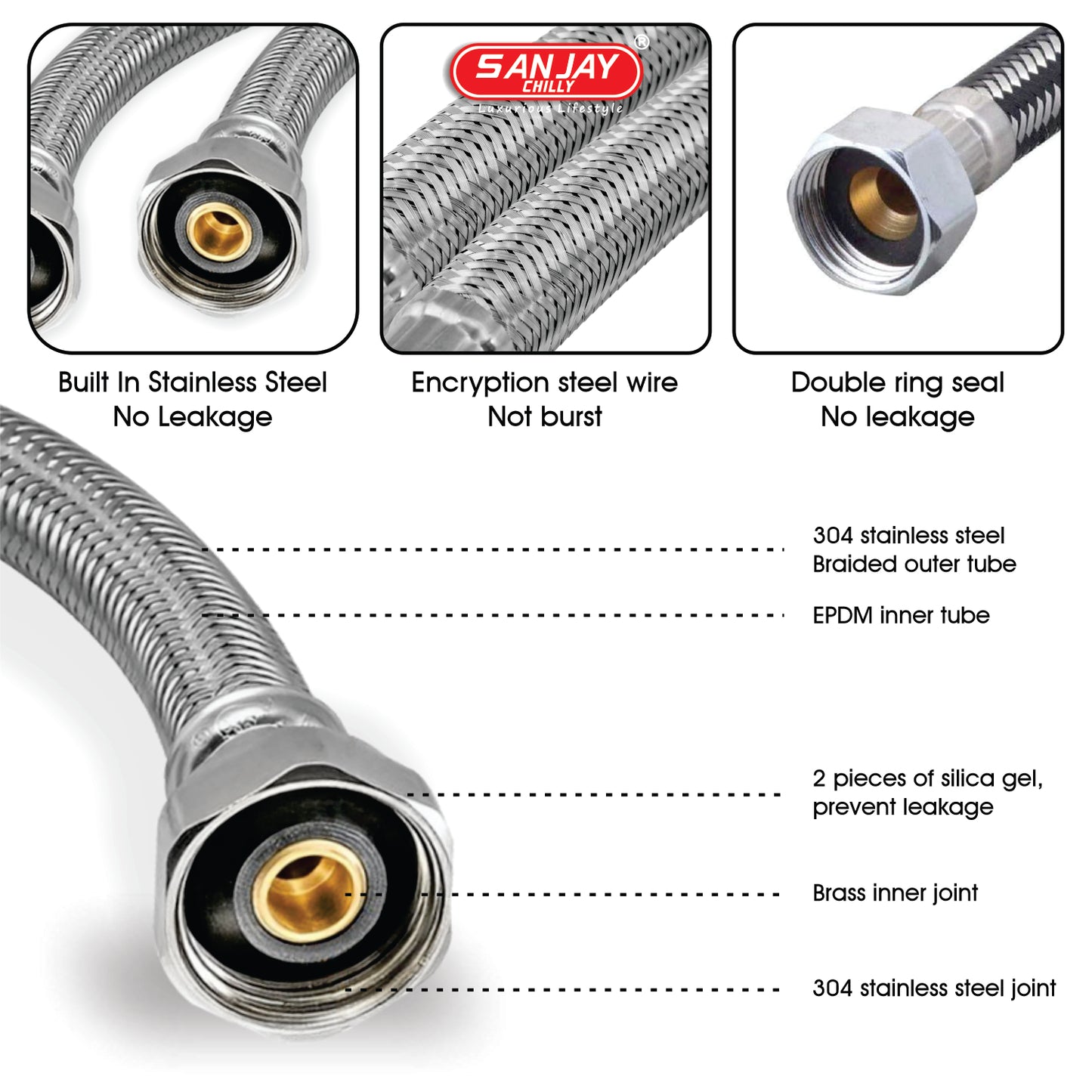 SS Connection Hose For Basin Mixer Pair