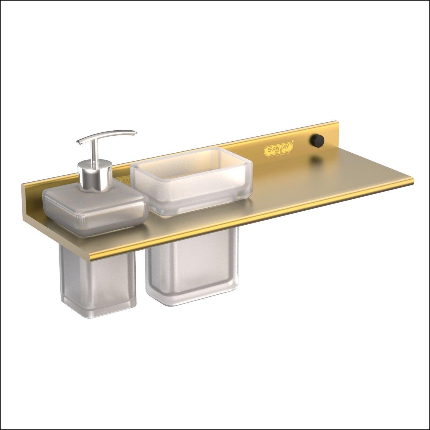 Soap Dispenser & Tumbler Holder With Shelf French Gold