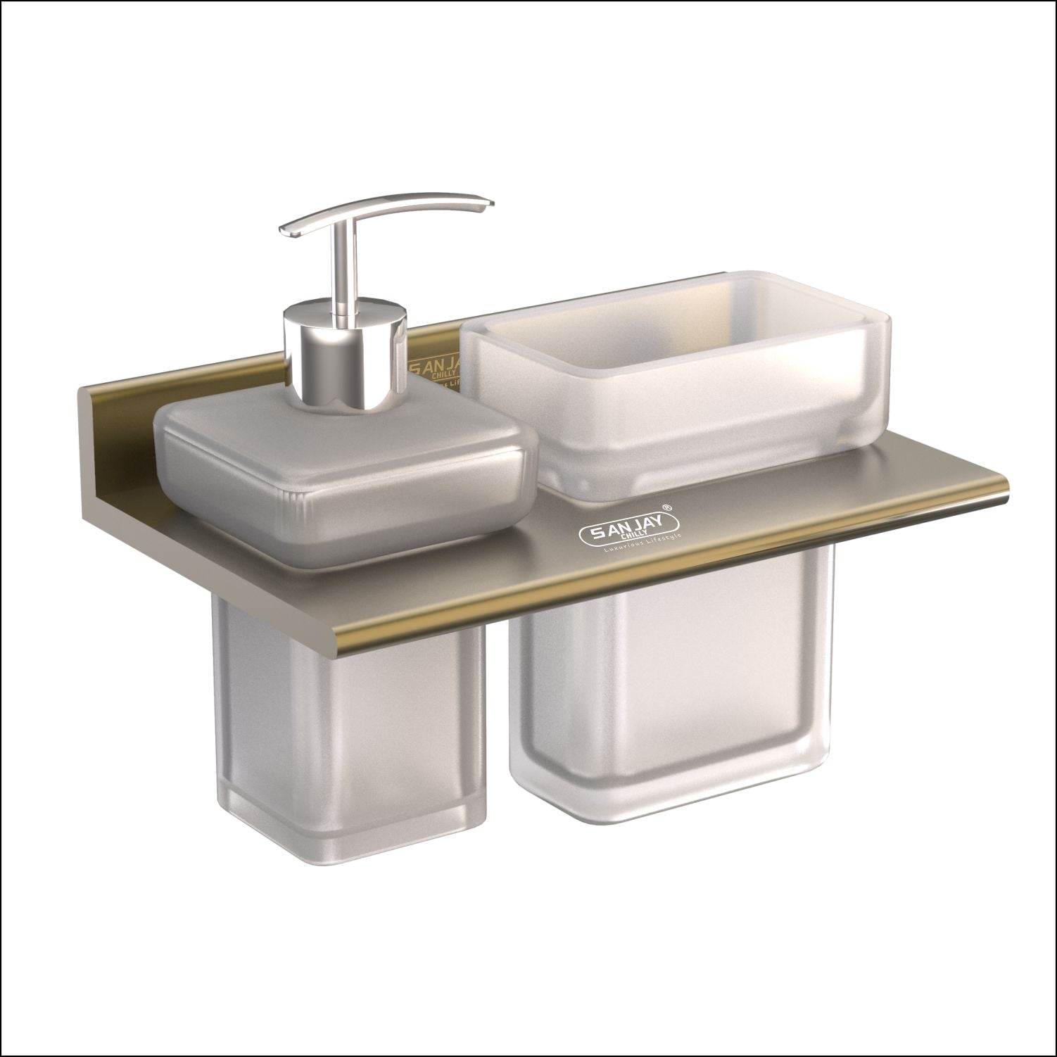 Soap Dispenser & Tumbler Holder Dual Brushed Bronze