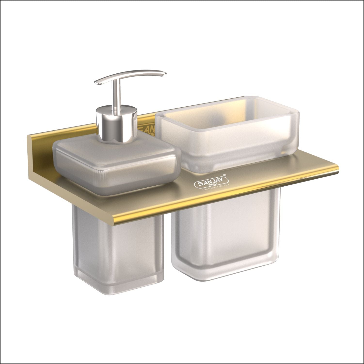 Soap Dispenser & Tumbler Holder Dual French Gold