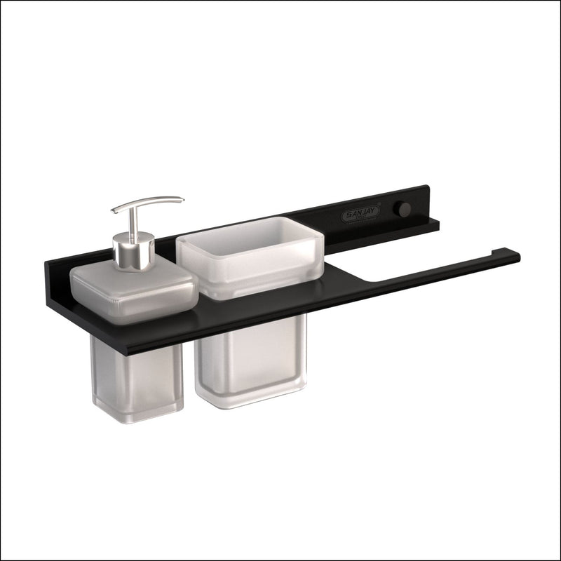 Soap Dispenser & Tumbler Holder With Towel Ring Ultra Black