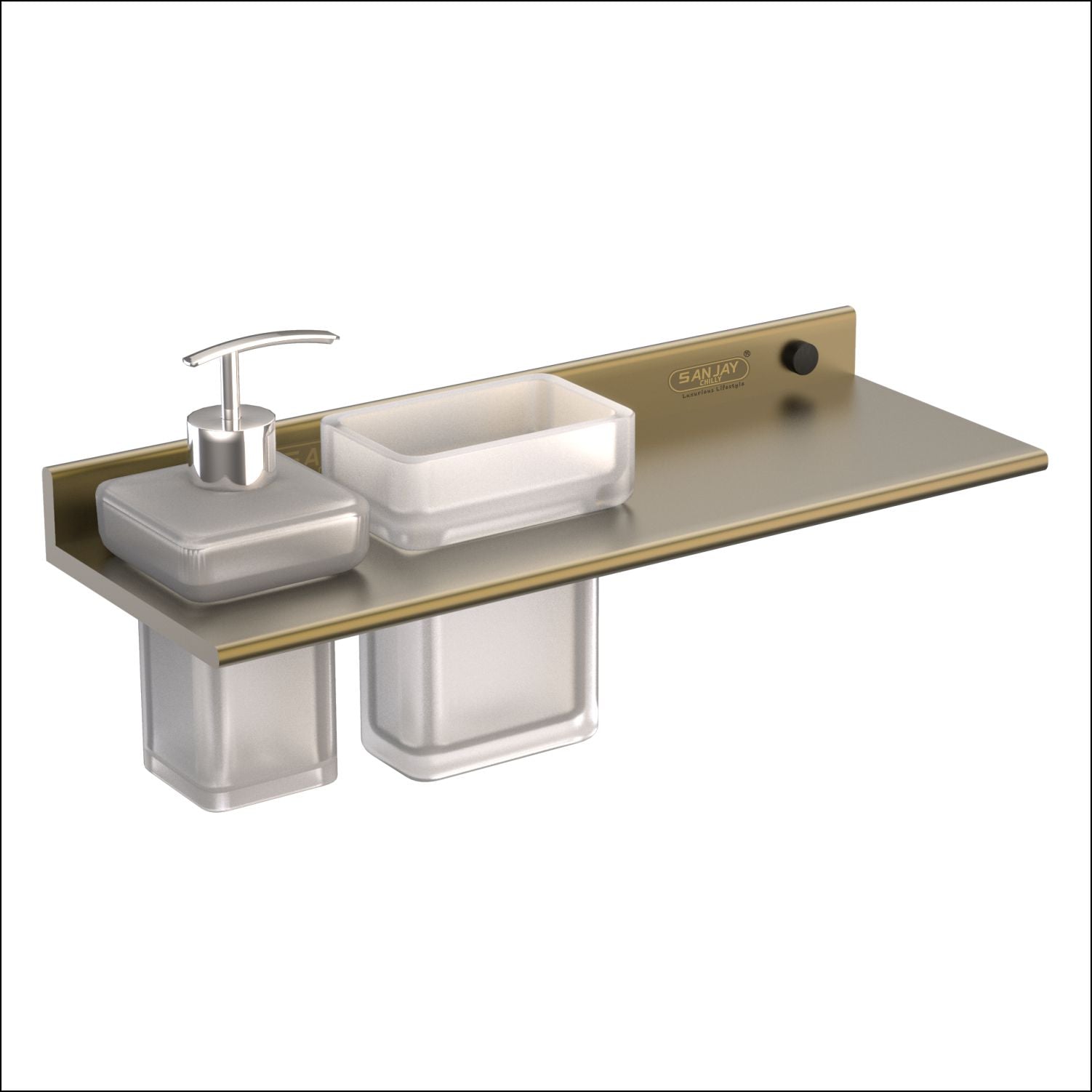 Soap Dispenser & Tumbler Holder With Shelf Brushed Bronze