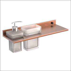 Soap Dispenser & Tumbler Holder With Shelf Rose Gold