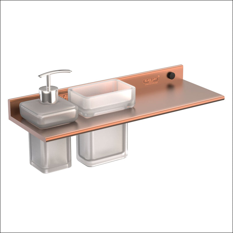 Soap Dispenser & Tumbler Holder With Shelf Rose Gold