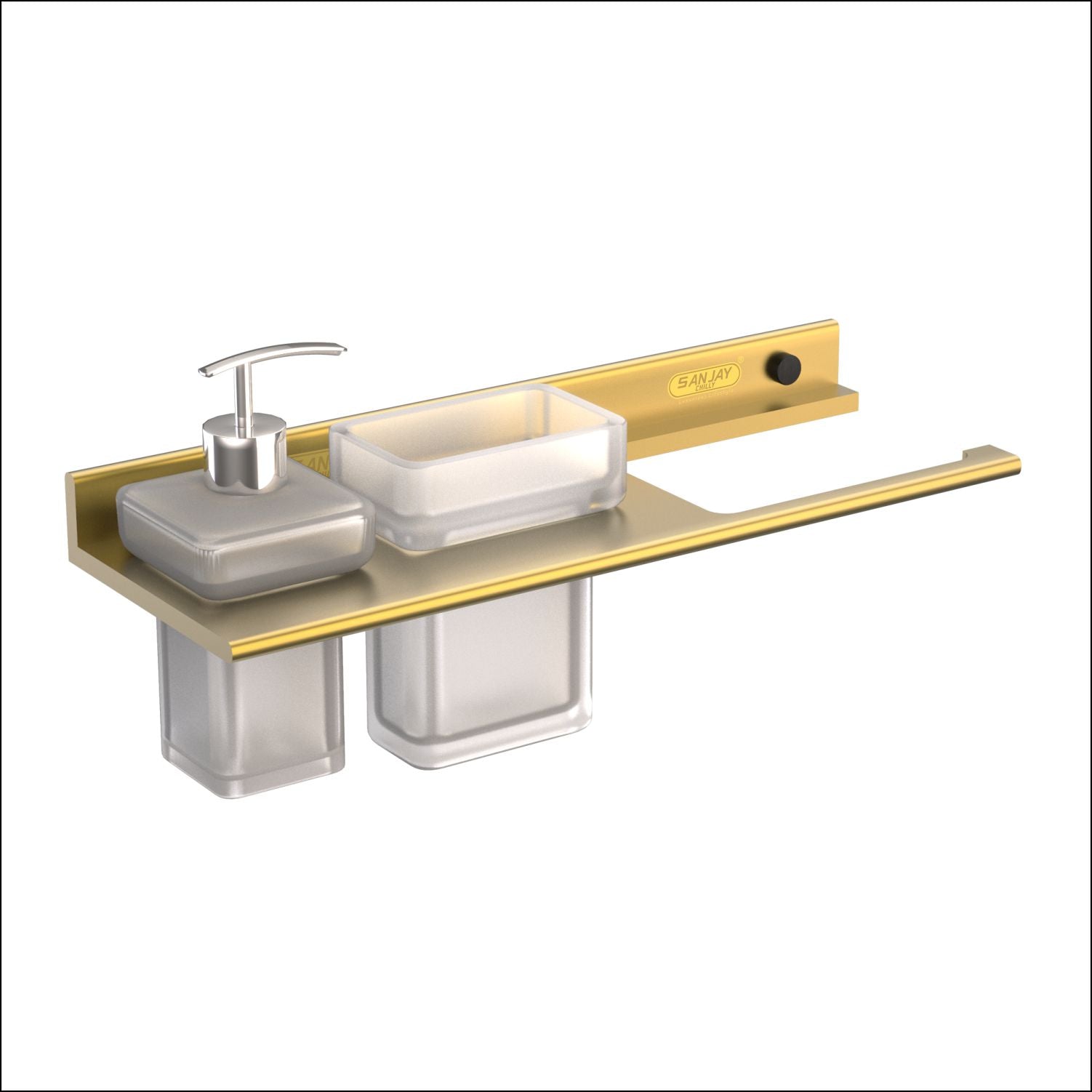 Soap Dispenser & Tumbler Holder With Towel Ring French Gold