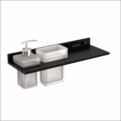 Soap Dispenser & Tumbler Holder With Shelf Ultra Black